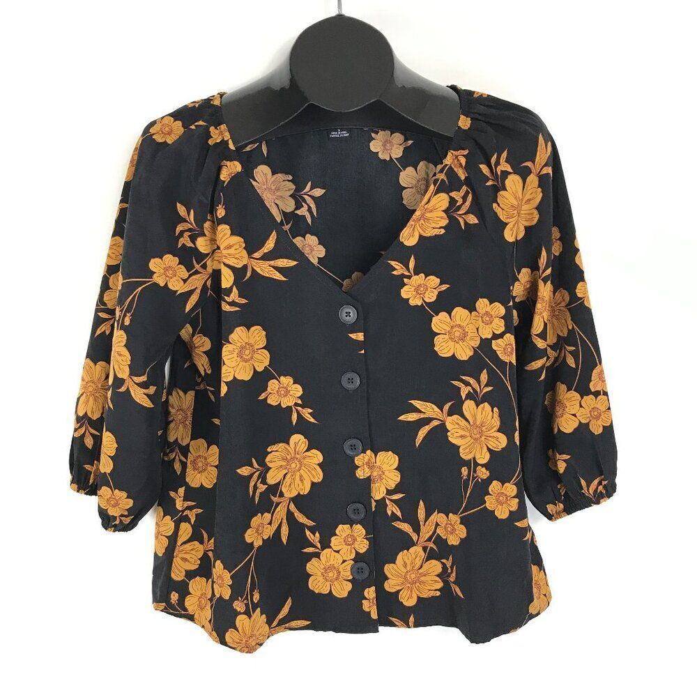 Sanctuary Floral Button Down Blouse Women's Small V-Neck Polyester Career Boho